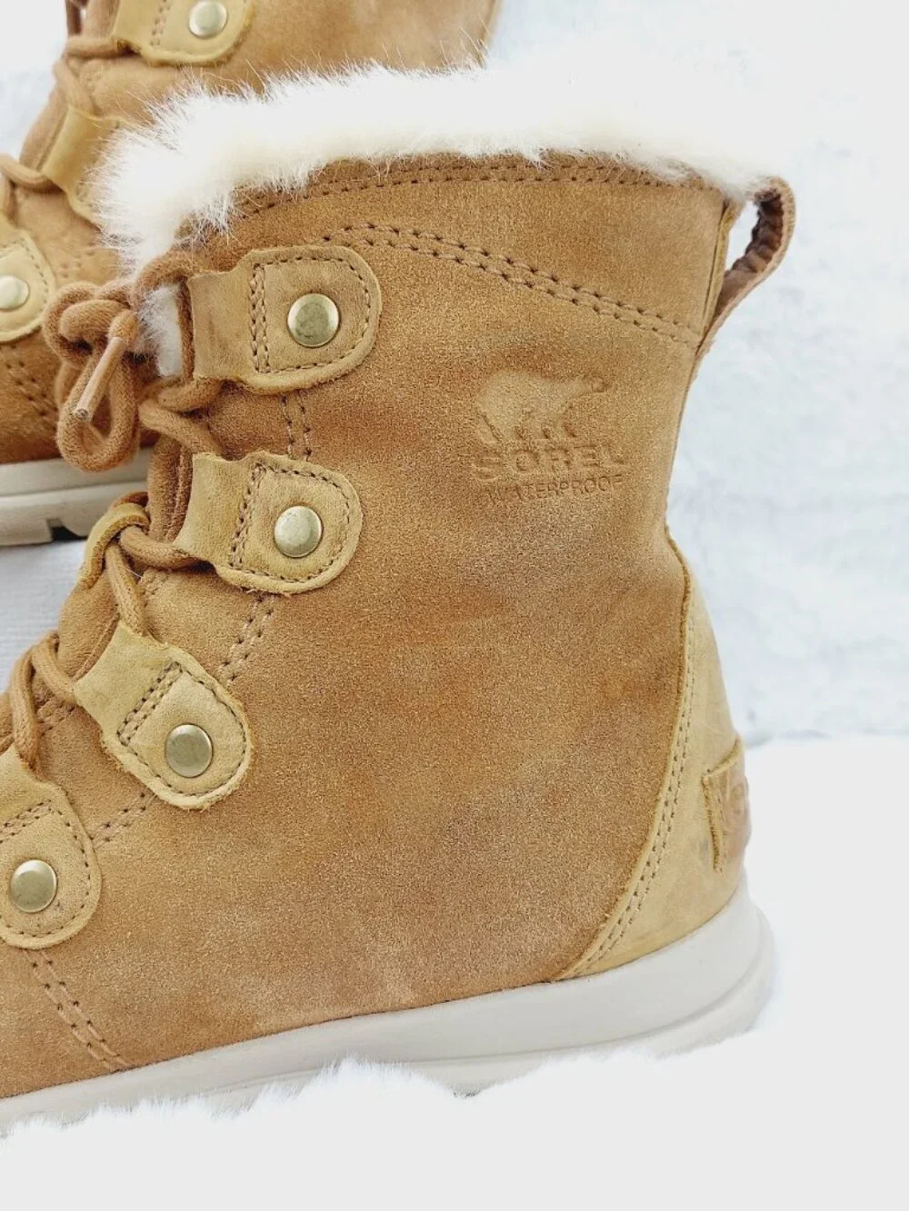 Sorel Women's Brown White Suede Lace Up Waterproof Snow Winter Boots Size US 8